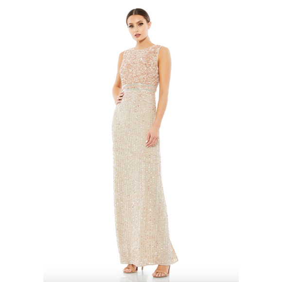 MAC DUGGAL Dress Size 4 Evening Gown Sequin Cream Sleeveless NEW Column - Picture 1 of 5